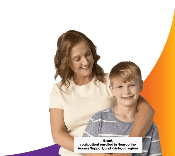 Grant, real patient enrolled in Neurocrine Access Support, and Kristy, caregiver